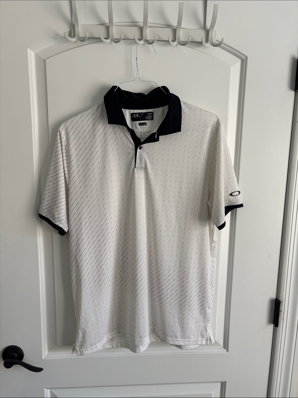 Oakley Contender Ellipse Print Polo Shirt White Black Golf Performance Stretch